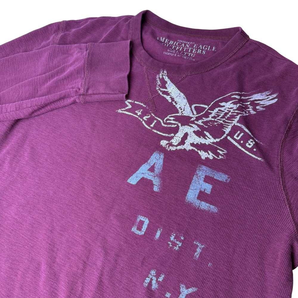 American Eagle Waffle Knit Shirt Mens XXL Y2K Vintage Fit Eagle Graphic Grunge